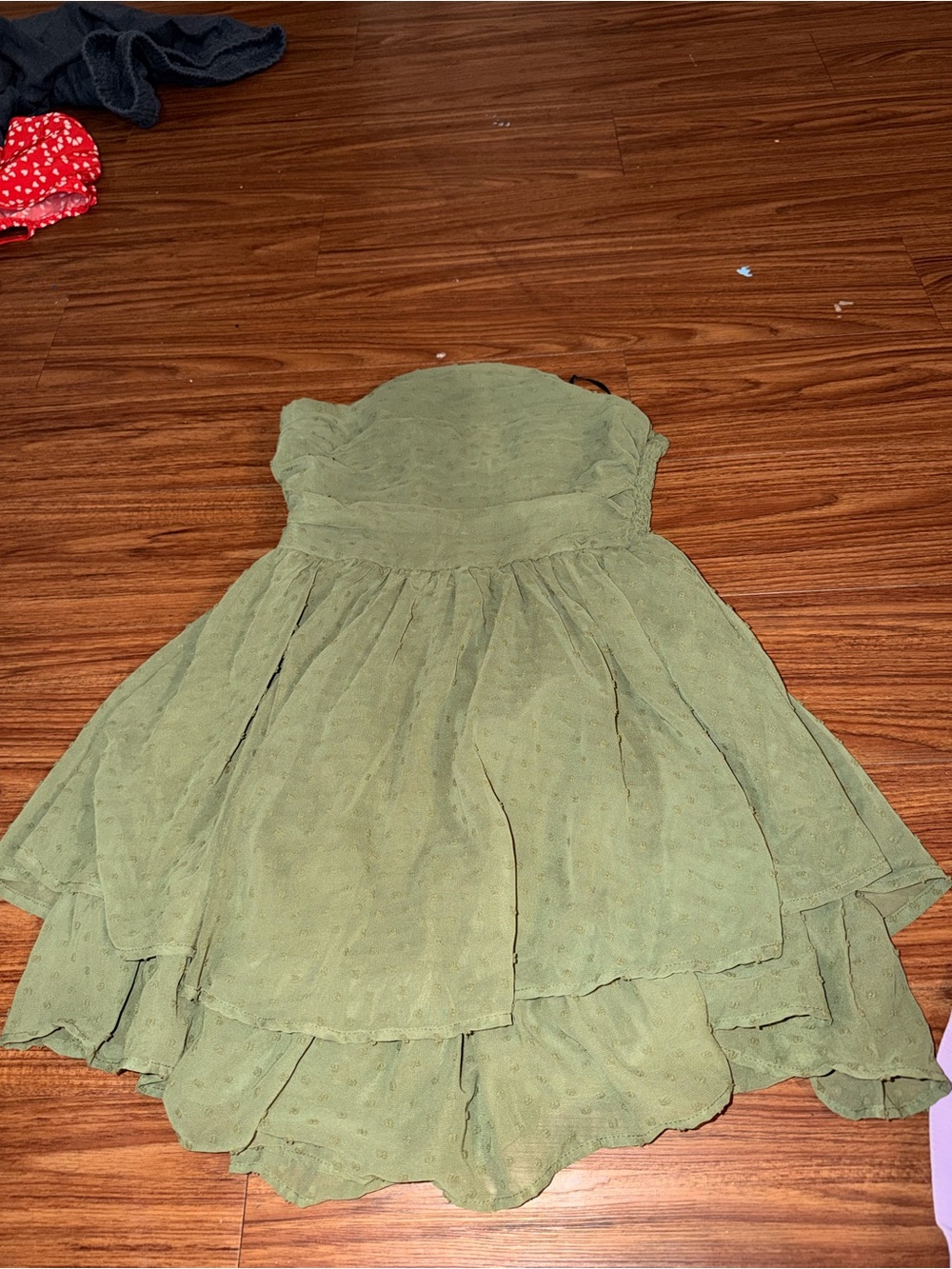 NWOT Olive Green Strapless Layered Dress